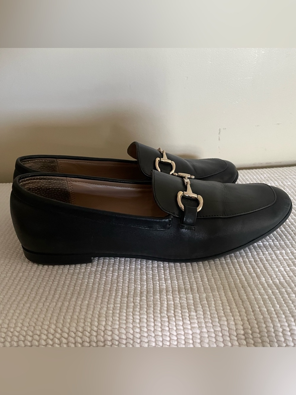 INC Black Leather Horsebit Loafers